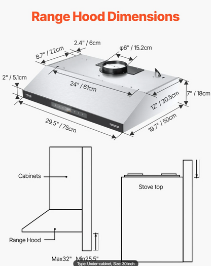 30" Under Cabinet Range Hood Vent 900CFM Gesture & Touch Control