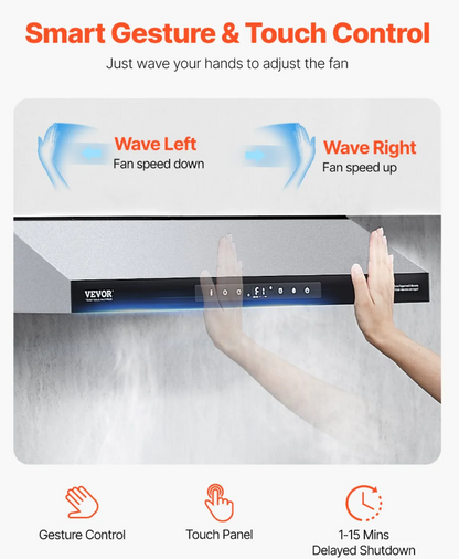 30" Under Cabinet Range Hood Vent 900CFM Gesture & Touch Control