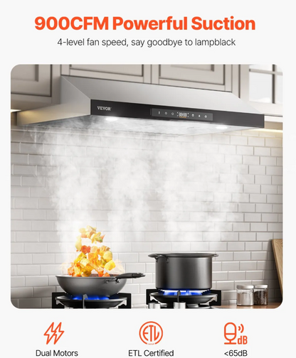 30" Under Cabinet Range Hood Vent 900CFM Gesture & Touch Control