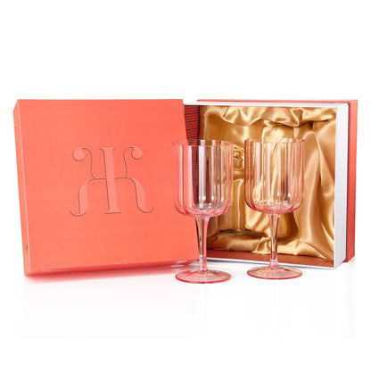 Flower Stemmed Wine Glassware, Pink, Set of 2