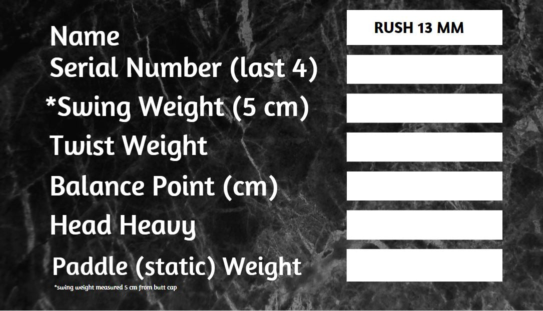 RUSH 13 SINGLES (PINK) - Includes custom weight card, paddle cover, paddle eraser, and lead weights