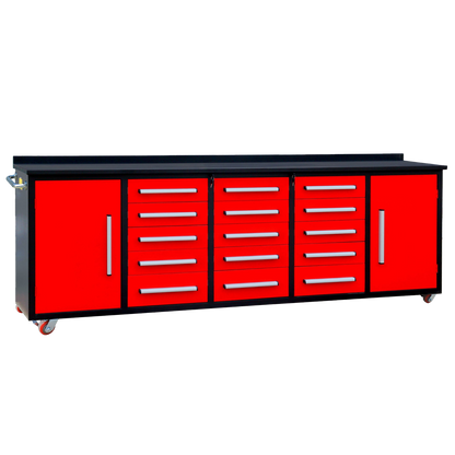 10ft 15-Drawer Storage Workbench with Wheels