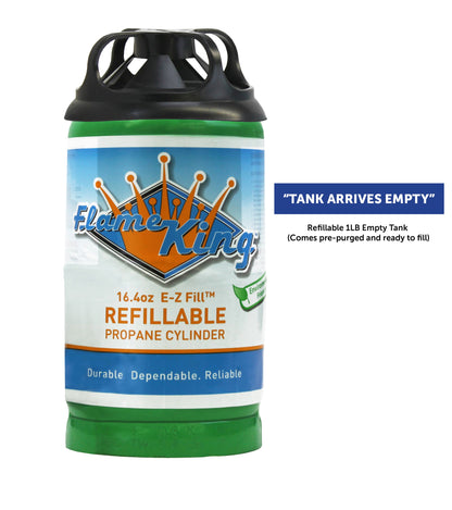 Flame King Eco Friendly Sustainable 1lb Empty Refillable Propane Tank LP Cylinder