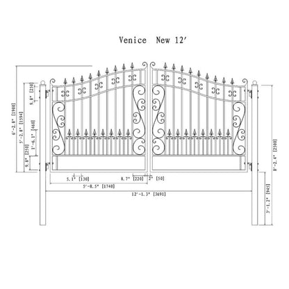 12FT - 18FT Heavy-Duty Venice-Style Steel Dual-Swing Driveway Gate
