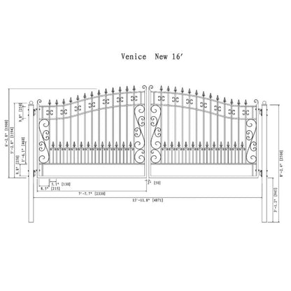 12FT - 18FT Heavy-Duty Venice-Style Steel Dual-Swing Driveway Gate