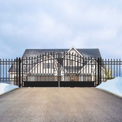 12FT - 18FT Heavy-Duty Venice-Style Steel Dual-Swing Driveway Gate