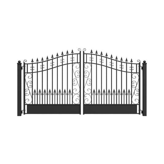 12FT - 18FT Heavy-Duty Venice-Style Steel Dual-Swing Driveway Gate
