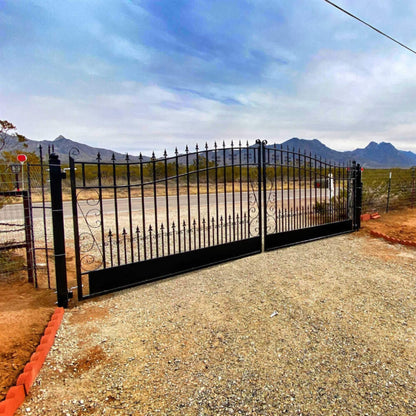 12FT - 18FT Heavy-Duty Venice-Style Steel Dual-Swing Driveway Gate