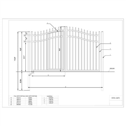 12FT - 18FT Heavy-Duty Vienna-Style Steel Dual-Swing Driveway Gate with Built-In Pedestrian Door