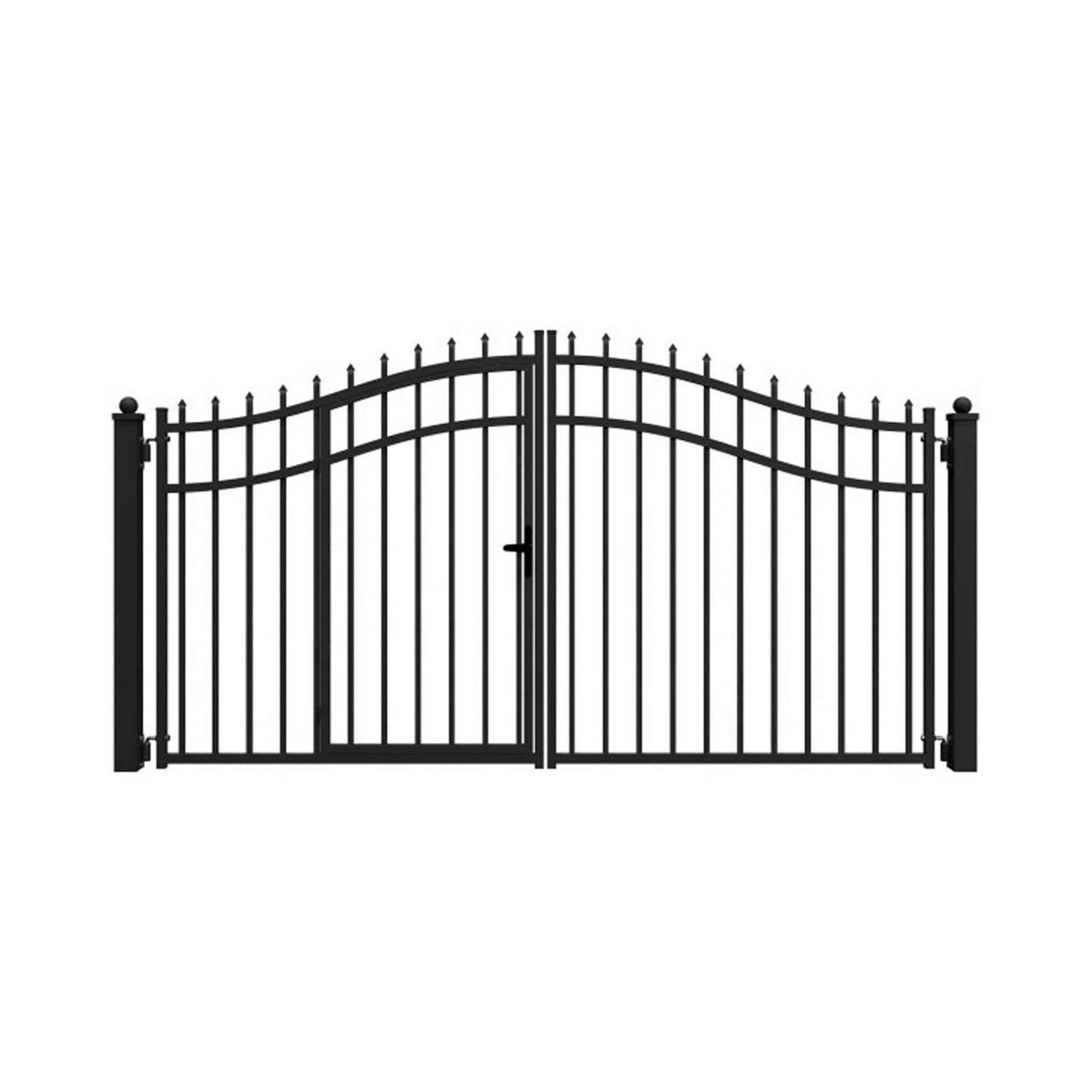 12FT - 18FT Heavy-Duty Vienna-Style Steel Dual-Swing Driveway Gate with Built-In Pedestrian Door