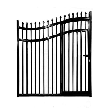 12FT - 18FT Heavy-Duty Vienna-Style Steel Dual-Swing Driveway Gate with Built-In Pedestrian Door