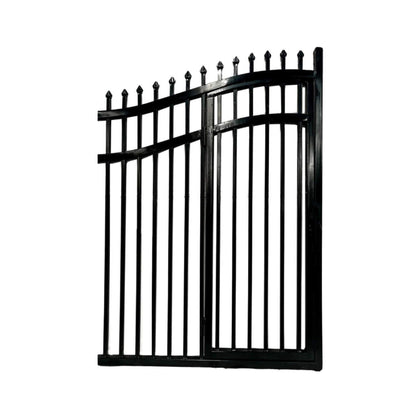 12FT - 18FT Heavy-Duty Vienna-Style Steel Dual-Swing Driveway Gate with Built-In Pedestrian Door