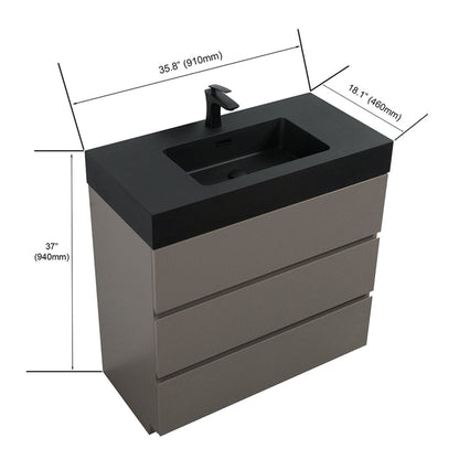 Nuvia 36 Inch Premium Modern Freestanding One-Piece Bathroom Vanity Set Without Drain And Faucet