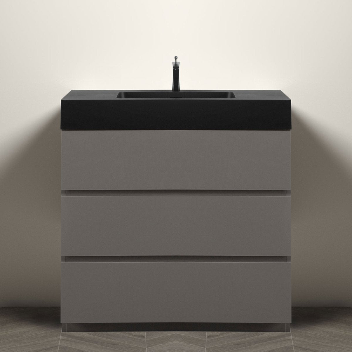 Nuvia 36 Inch Premium Modern Freestanding One-Piece Bathroom Vanity Set Without Drain And Faucet