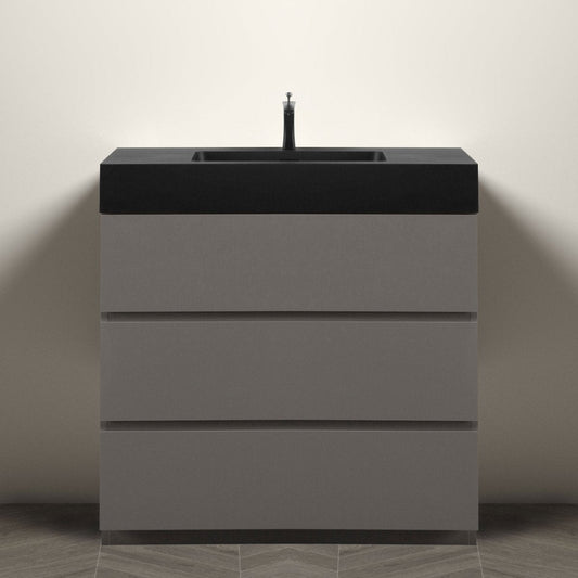 Nuvia 36 Inch Premium Modern Freestanding One-Piece Bathroom Vanity Set Without Drain And Faucet