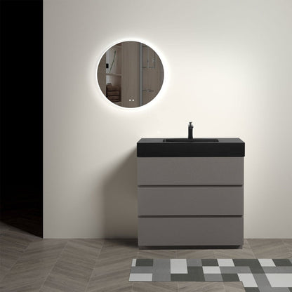 Nuvia 36 Inch Premium Modern Freestanding One-Piece Bathroom Vanity Set Without Drain And Faucet