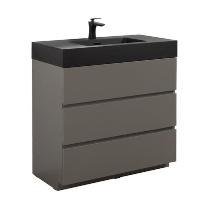 Nuvia 36 Inch Premium Modern Freestanding One-Piece Bathroom Vanity Set Without Drain And Faucet