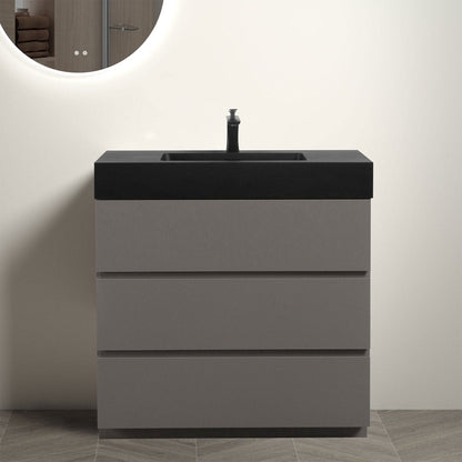 Nuvia 36 Inch Premium Modern Freestanding One-Piece Bathroom Vanity Set Without Drain And Faucet