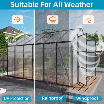 8FT x 12FT All-Season Outdoor Backyard Polycarbonate Greenhouse with Raised Base and Aluminum Frame