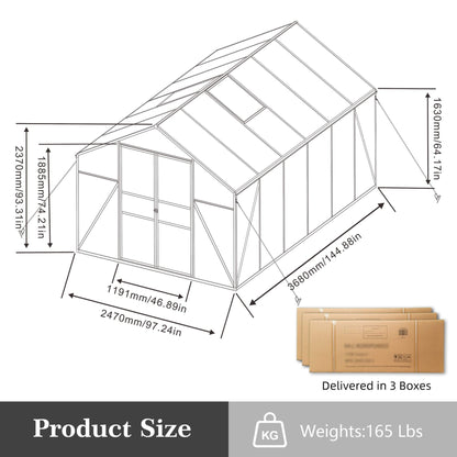 8FT x 12FT All-Season Outdoor Backyard Polycarbonate Greenhouse with Raised Base and Aluminum Frame