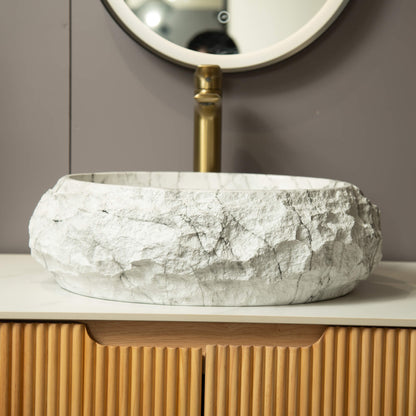 Alora 18-Inch Ivory Oval Bathroom Resin Vessel Basin Sink With Stone Pattern