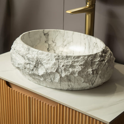 Alora 18-Inch Ivory Oval Bathroom Resin Vessel Basin Sink With Stone Pattern