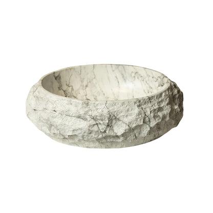 Alora 18-Inch Ivory Oval Bathroom Resin Vessel Basin Sink With Stone Pattern