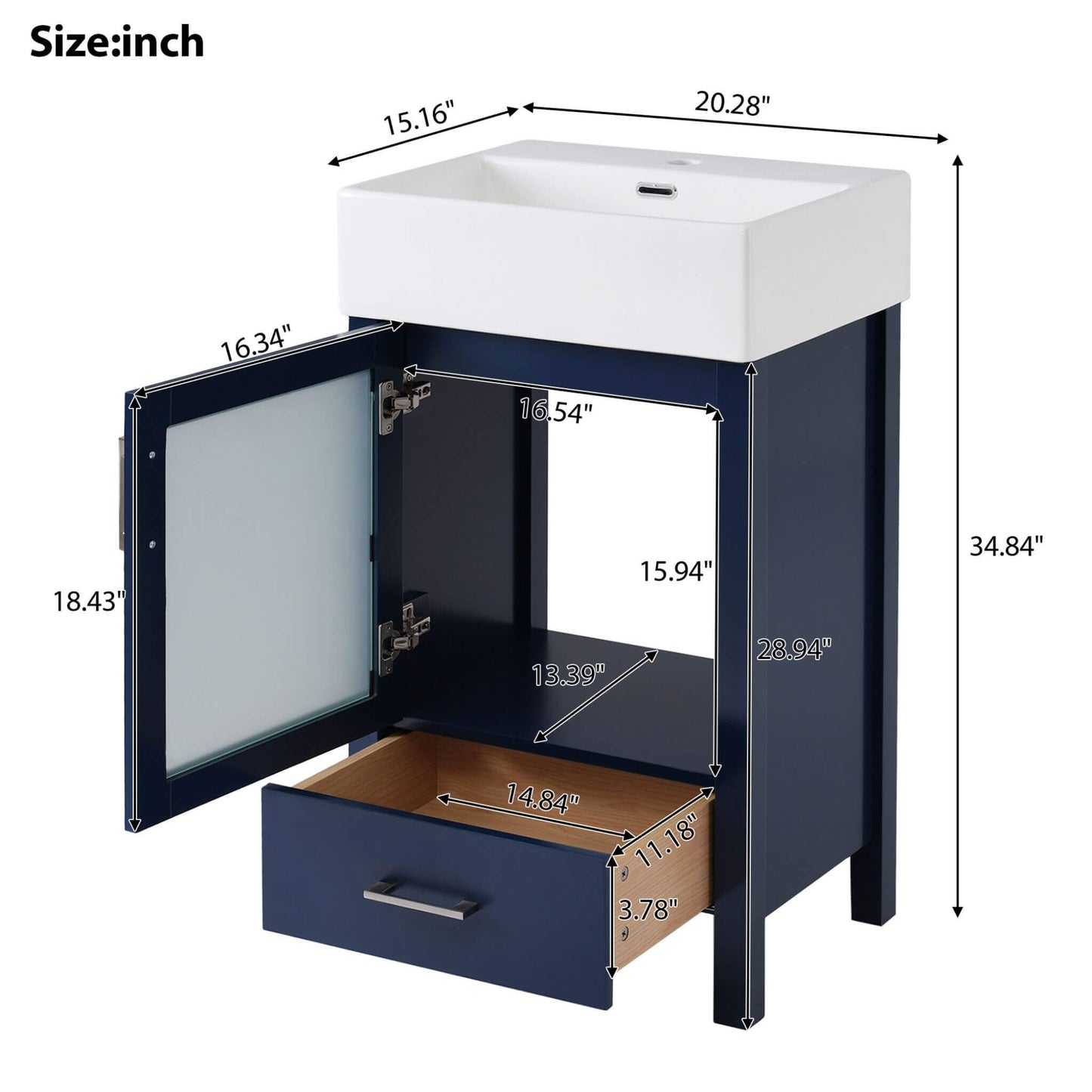 Alora 20-Inch Modern Bathroom Vanity With Ceramic Sink And Storage Cabinet