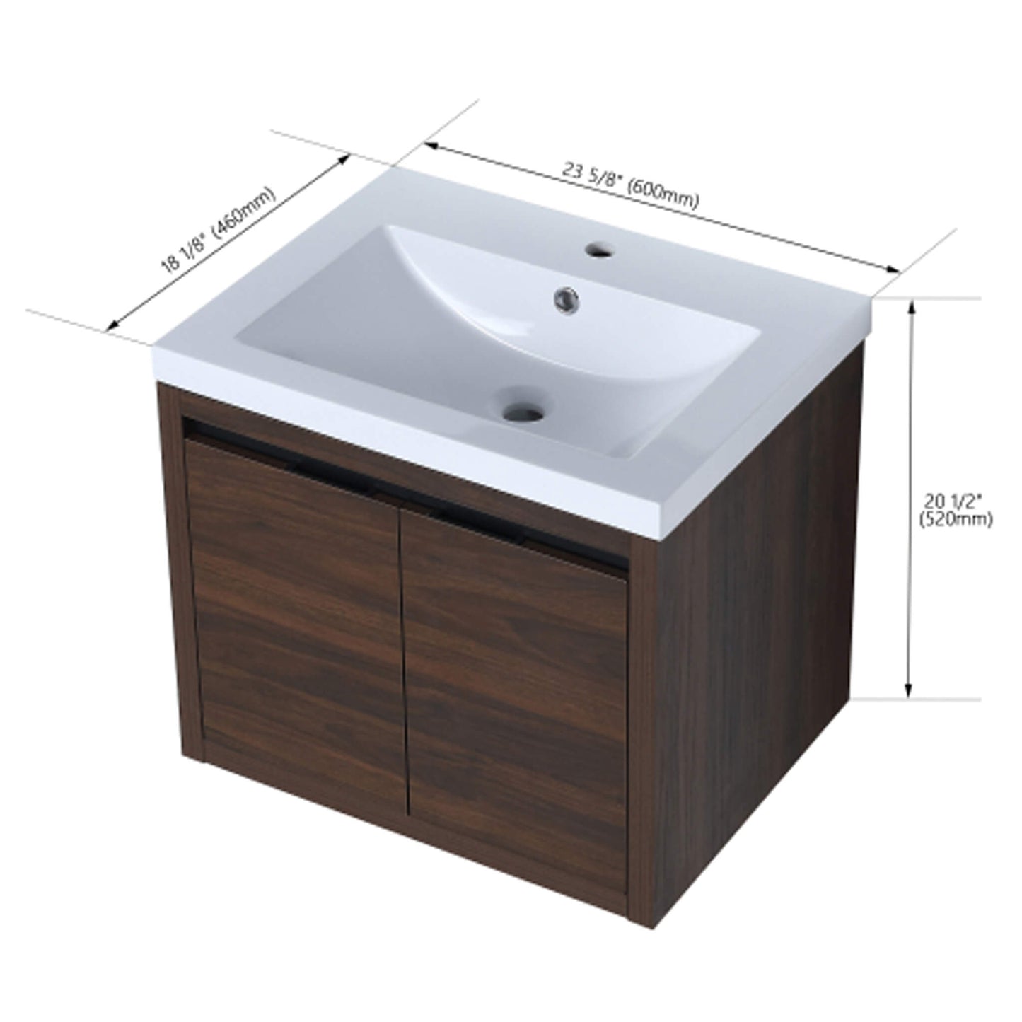 Alora Floating Walnut Bathroom Vanity With Resin Sink Soft Close Doors