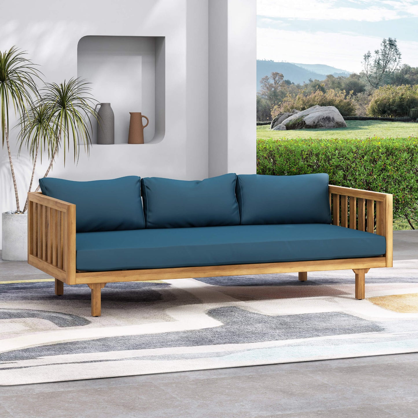 Alora 3-Seater Acacia Wood Daybed Sofa With Water-Resistant Cushions