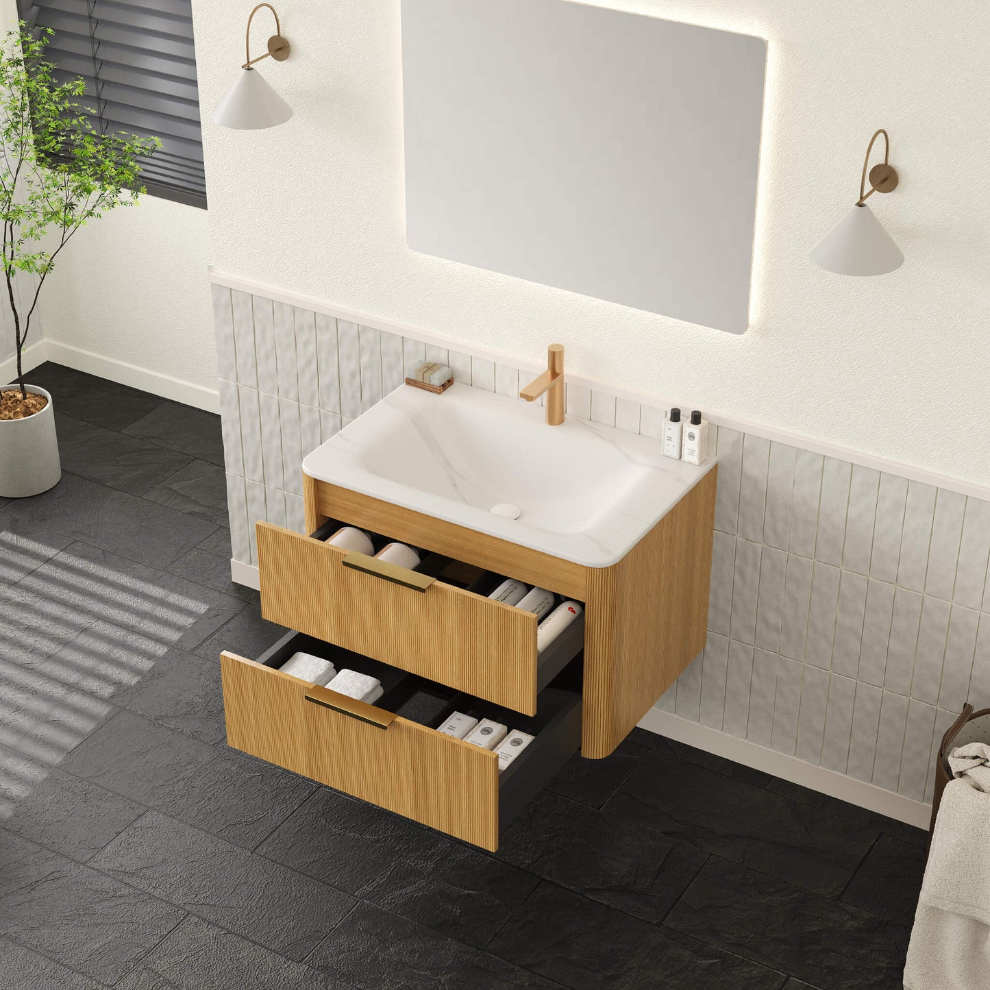 Alora Luxury 30/36-Inch Sintered Stone Floating Bathroom Vanity With Sink