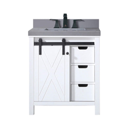 Alora White Bathroom Vanity With Gray Quartz Top And Faucet Set