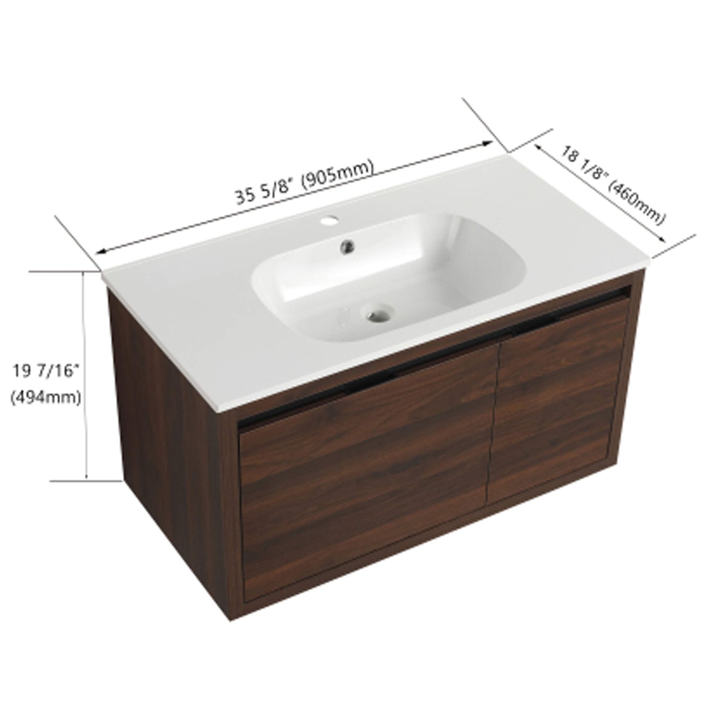 Alora Floating Walnut Bathroom Vanity With Resin Sink Soft Close Doors