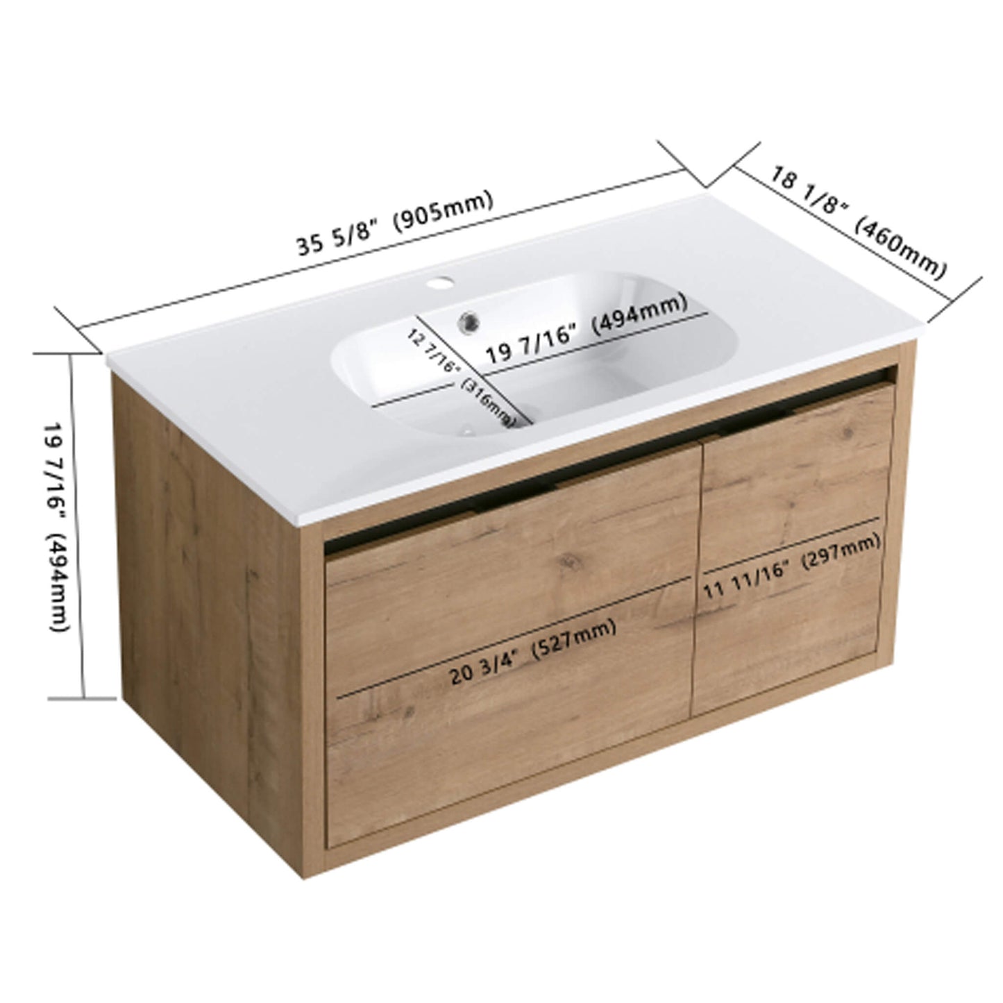 Alora Floating Walnut Bathroom Vanity With Resin Sink Soft Close Doors