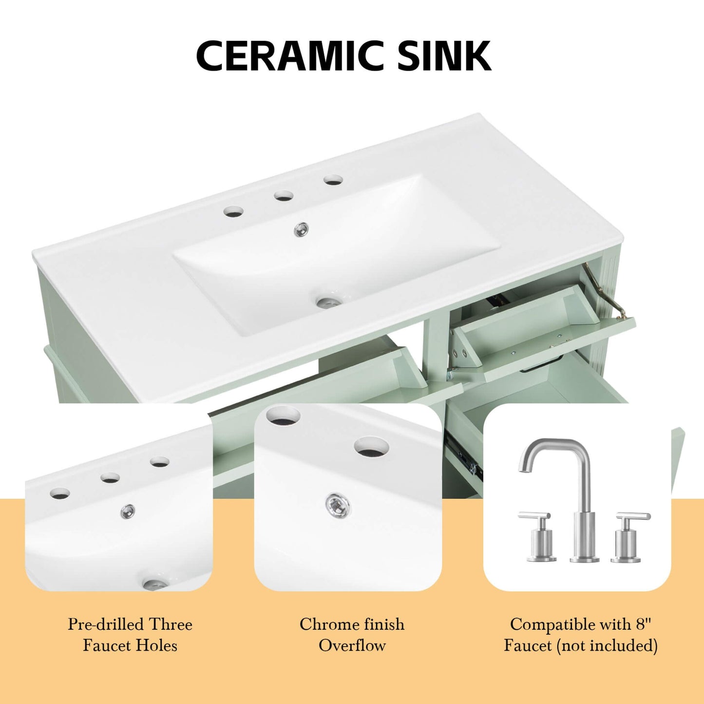 Alora 36-Inch Freestanding Bathroom Vanity With Ceramic Sink And Storage Cabinets [Faucet Not Included]