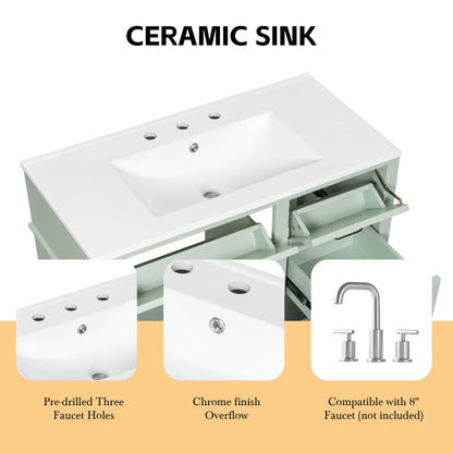 Alora 36-Inch Freestanding Bathroom Vanity With Ceramic Sink And Storage Cabinets [Faucet Not Included]
