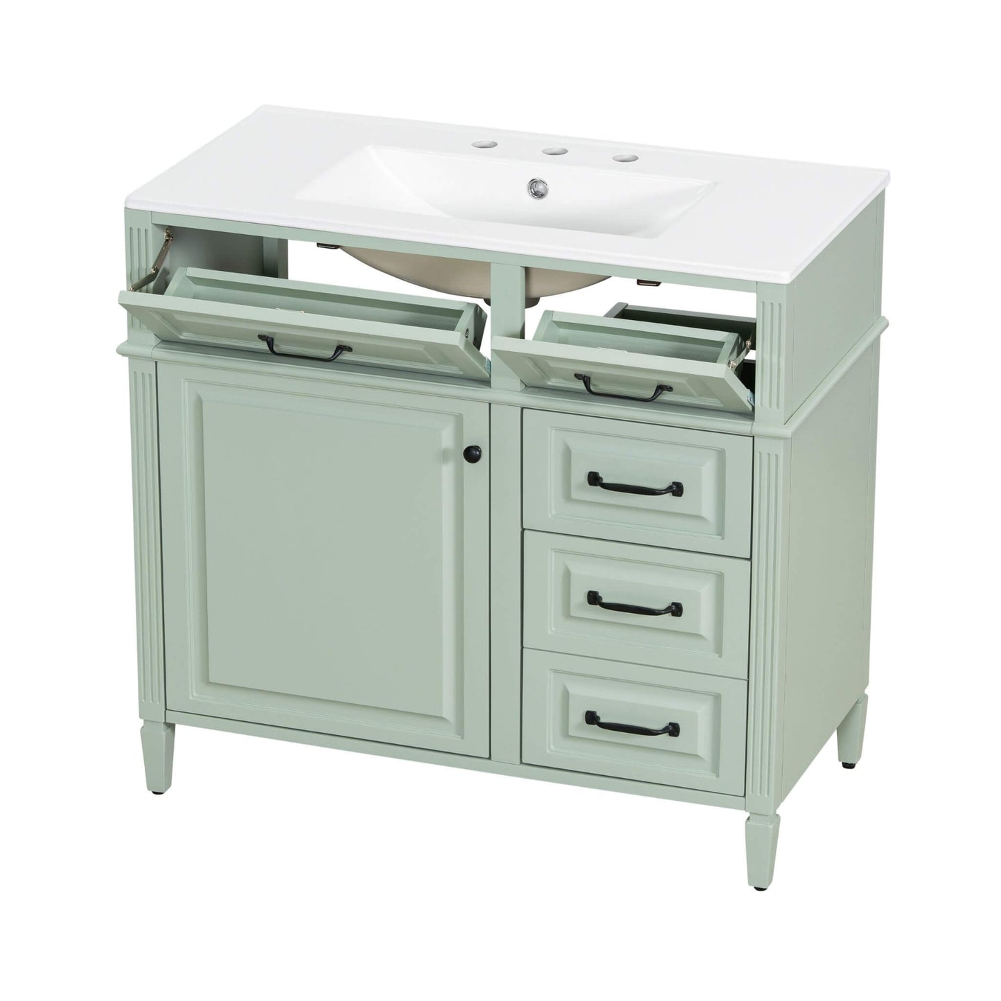 Alora 36-Inch Freestanding Bathroom Vanity With Ceramic Sink And Storage Cabinets [Faucet Not Included]