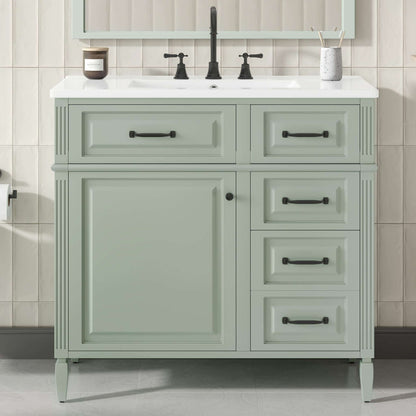 Alora 36-Inch Freestanding Bathroom Vanity With Ceramic Sink And Storage Cabinets [Faucet Not Included]