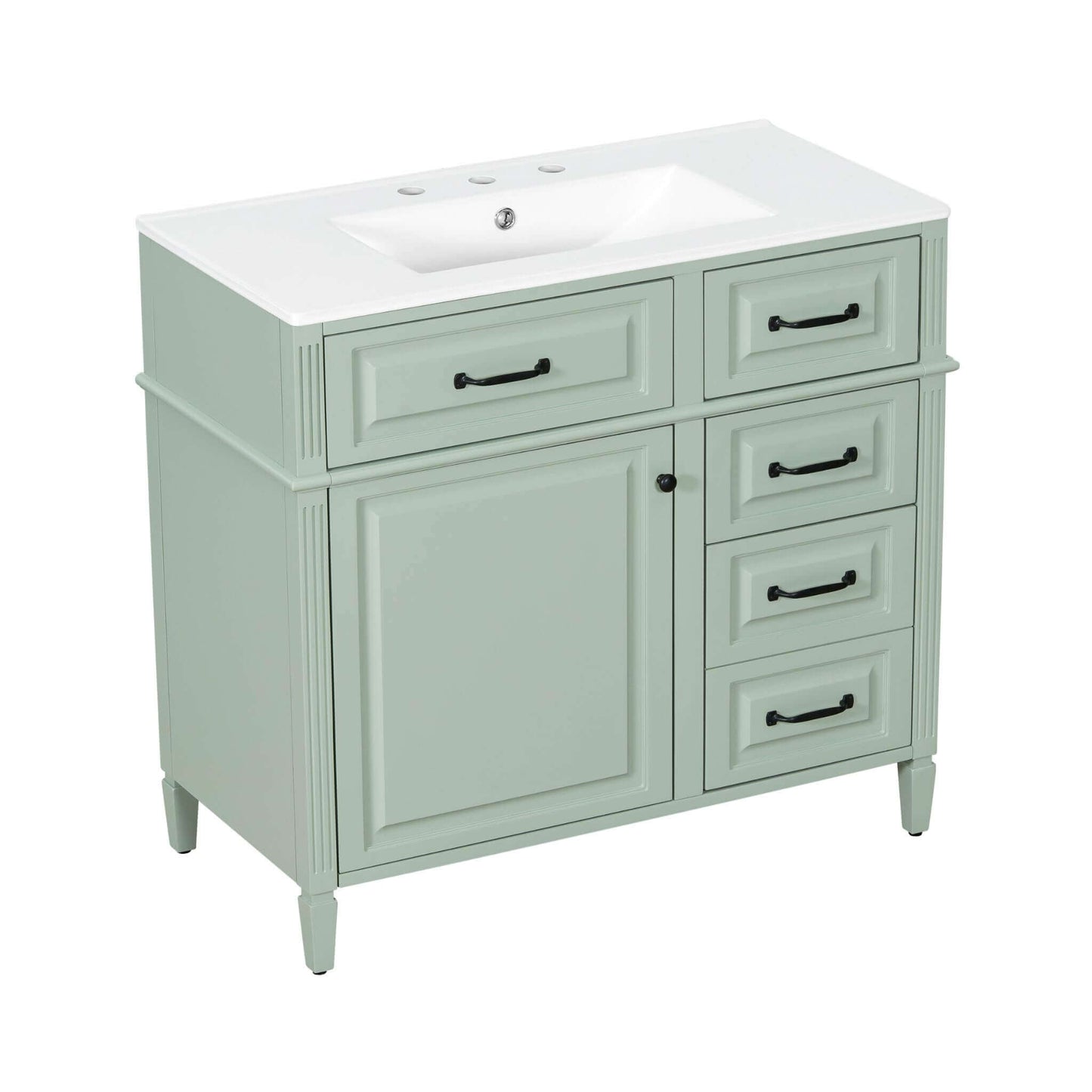 Alora 36-Inch Freestanding Bathroom Vanity With Ceramic Sink And Storage Cabinets [Faucet Not Included]