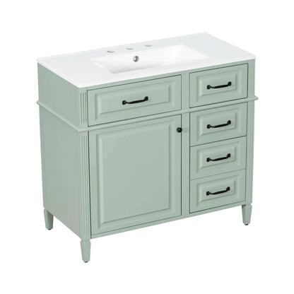 Alora 36-Inch Freestanding Bathroom Vanity With Ceramic Sink And Storage Cabinets [Faucet Not Included]
