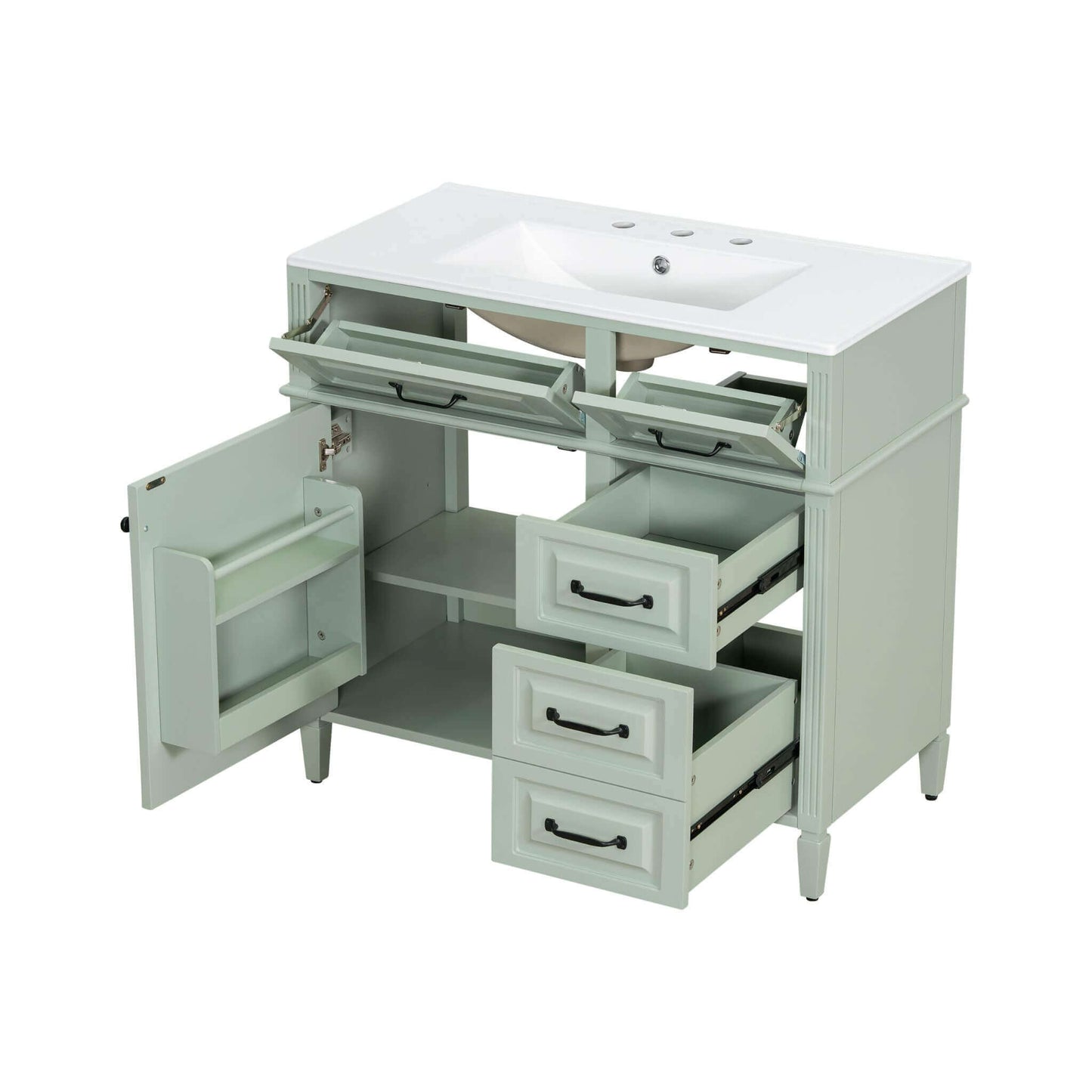 Alora 36-Inch Freestanding Bathroom Vanity With Ceramic Sink And Storage Cabinets [Faucet Not Included]