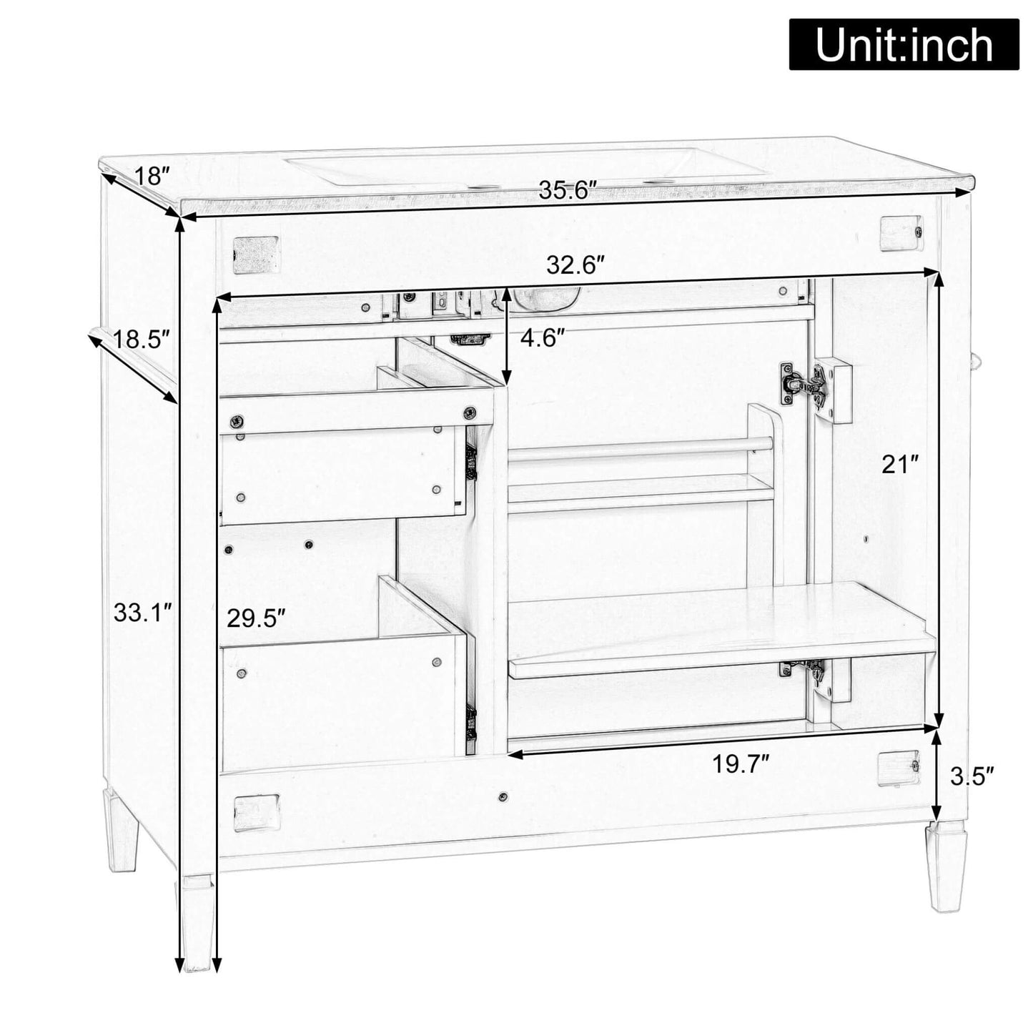 Alora 36-Inch Freestanding Bathroom Vanity With Ceramic Sink And Storage Cabinets [Faucet Not Included]