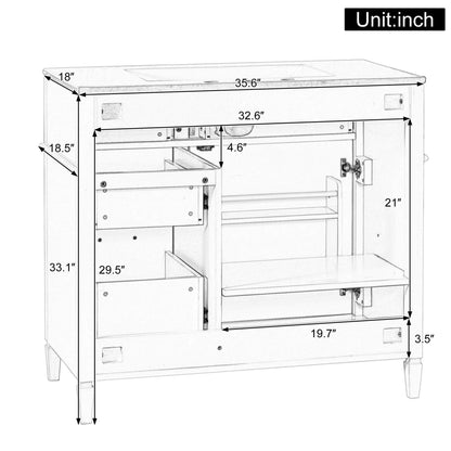 Alora 36-Inch Freestanding Bathroom Vanity With Ceramic Sink And Storage Cabinets [Faucet Not Included]