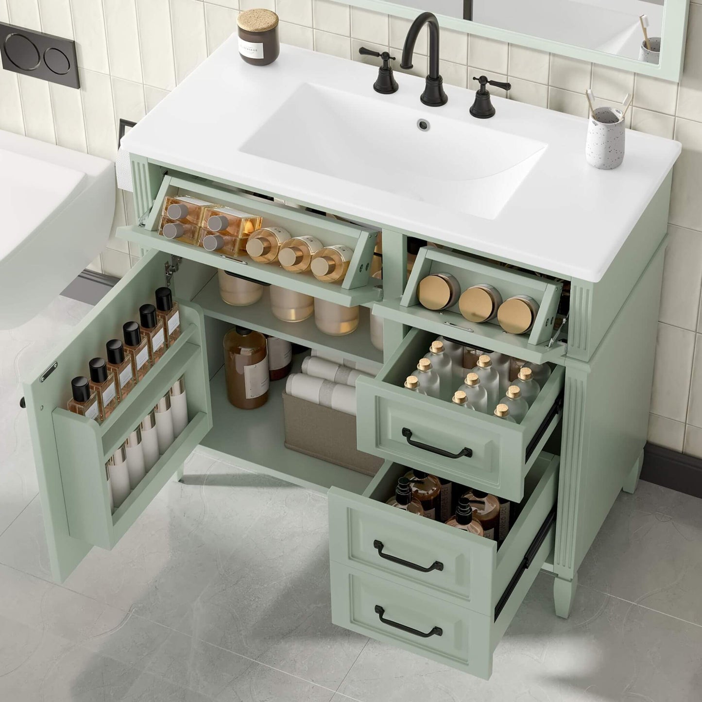 Alora 36-Inch Freestanding Bathroom Vanity With Ceramic Sink And Storage Cabinets [Faucet Not Included]