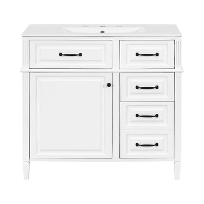 Alora 36-Inch Freestanding Bathroom Vanity With Ceramic Sink And Storage Cabinets [Faucet Not Included]