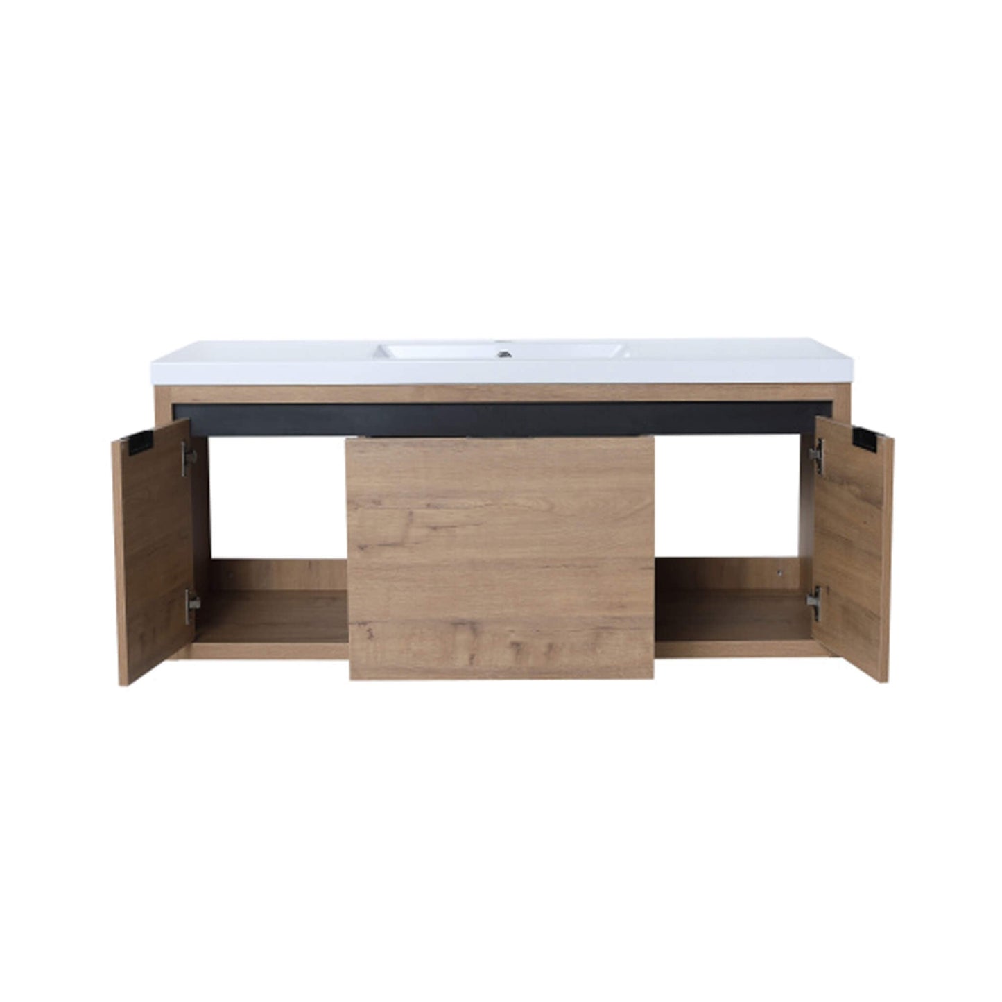 Alora Floating Walnut Bathroom Vanity With Resin Sink Soft Close Doors