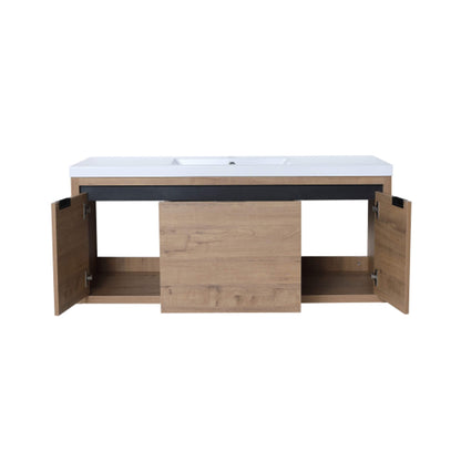 Alora Floating Walnut Bathroom Vanity With Resin Sink Soft Close Doors