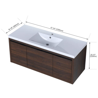 Alora Floating Walnut Bathroom Vanity With Resin Sink Soft Close Doors