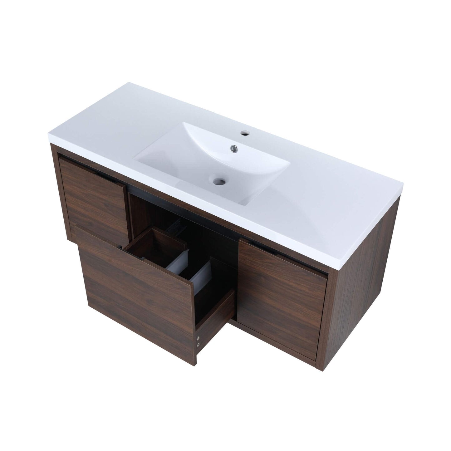 Alora Floating Walnut Bathroom Vanity With Resin Sink Soft Close Doors