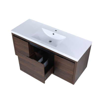 Alora Floating Walnut Bathroom Vanity With Resin Sink Soft Close Doors